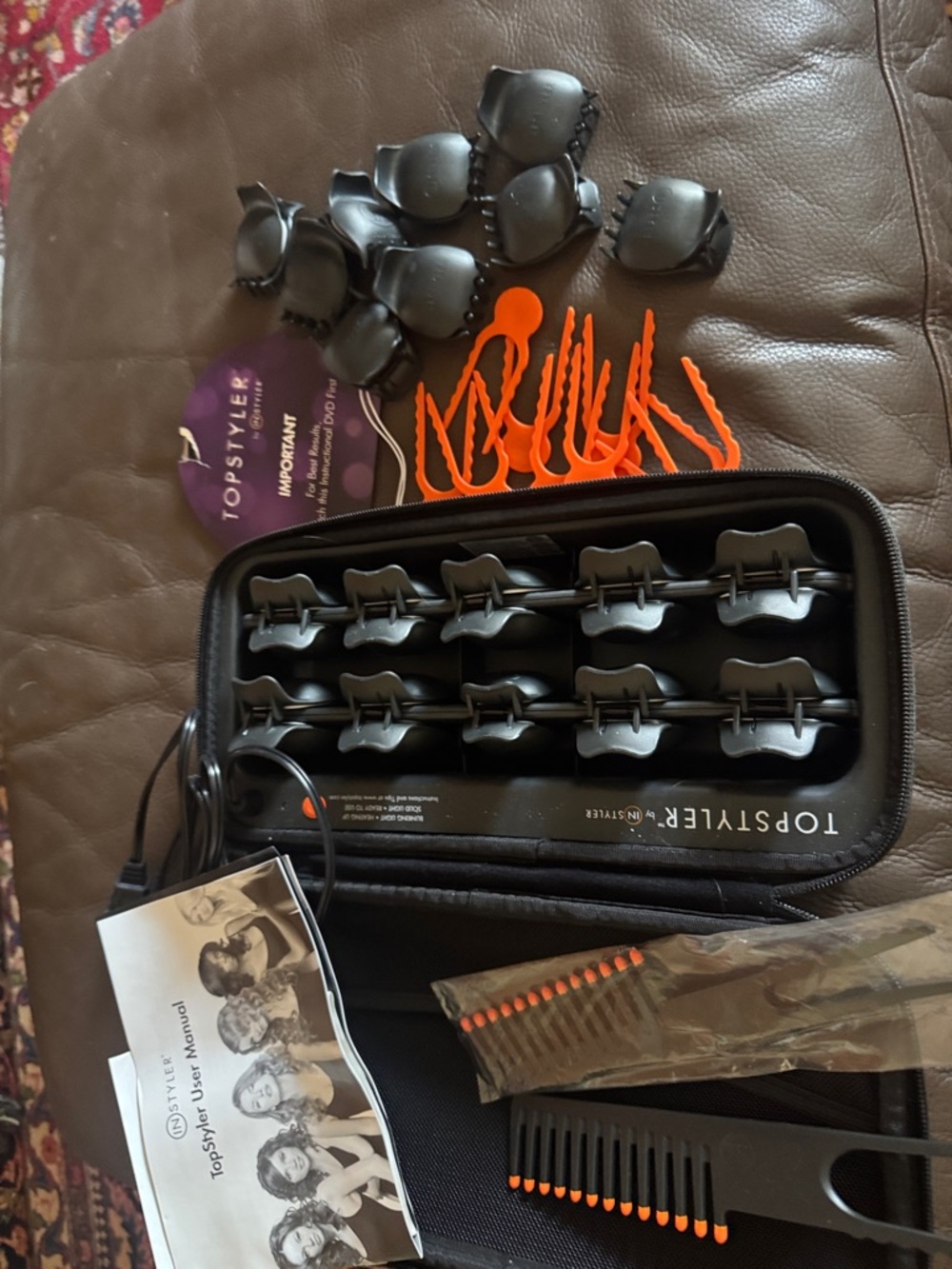 Black Hair Clip Set with Orange Accessories